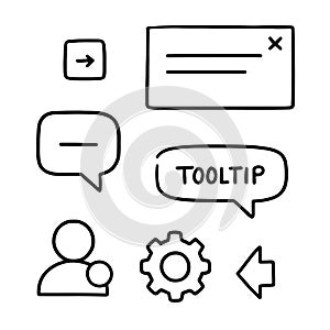 Hand Drawn UI UX Elements Collection Set of Sketch Style Interface Icons