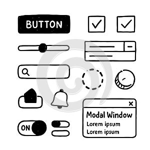 Hand Drawn UI UX Elements Collection Set of Sketch Style Interface Icons
