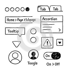 Hand Drawn UI UX Elements Collection Set of Sketch Style Interface Icons