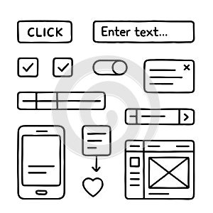 Hand Drawn UI UX Elements Collection Set of Sketch Style Interface Icons