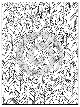 Hand drawn Uncolored Abstract Adult Coloring book page with autumn leaves