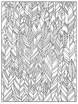 Hand drawn Uncolored Abstract Adult Coloring book page with autumn leaves photo