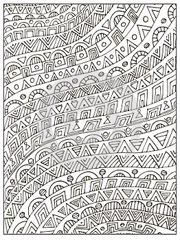 Hand drawn Uncolored geometrical Adult Coloring book page photo