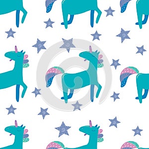 Unicorn in cute cartoon Skandinavian style pattern photo