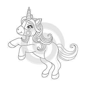 Hand drawn unicorn pony isolated on white background.