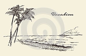 Hand drawn vacation poster seaside beach sketch