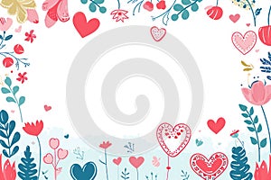 Hand drawn valentine day concept frame with heart and flower background