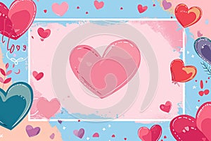 Hand drawn valentine day concept frame with heart and flower background