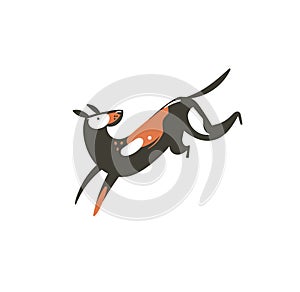 Hand drawn vector abstract cartoon summer time graphic decoration illustrations art with cute running dog isolated on