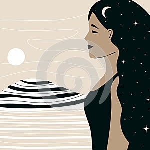 Hand-drawn vector abstract element of a flat graphic illustration,bohemian astrology, the magical art of mystical stars