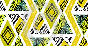 Hand drawn vector abstract freehand textured seamless tropical pattern collage with zebra motif,organic textures