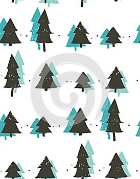 Hand drawn vector abstract fun Merry Christmas time cartoon freehand illustration seamless pattern with vintage retro