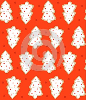 Hand drawn vector abstract fun Merry Christmas time cartoon illustration seamless pattern with baked gingerbread cookies