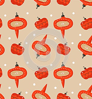 Hand drawn vector abstract fun Merry Christmas time cartoon illustration seamless pattern with vintage retro Christmas