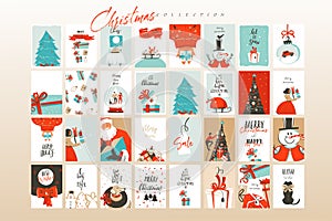 Hand drawn vector abstract fun Merry Christmas time cartoon illustrations greeting cards template and backgrounds big