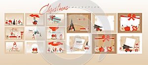 Hand drawn vector abstract fun Merry Christmas time cartoon illustrations greeting cards template and backgrounds big