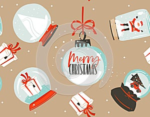 Hand drawn vector abstract fun stock flat Merry Christmas and Happy New Year time cartoon festive seamless pattern with