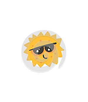 Hand drawn vector abstract graphic creative cartoon illustrations icon with simple galaxy space sun in sunglasses