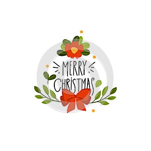 Hand drawn vector abstract graphic Merry Christmas and Happy new year clipart illustrations greeting card with flowers