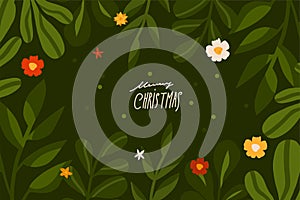 Hand drawn vector abstract graphic Merry Christmas and Happy new year clipart illustrations greeting card with flowers