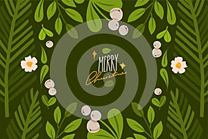 Hand drawn vector abstract graphic Merry Christmas and Happy new year clipart illustrations greeting card with flowers