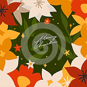 Hand drawn vector abstract graphic Merry Christmas and Happy new year clipart illustrations greeting card with flowers