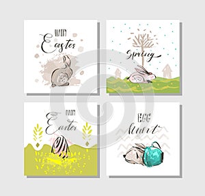 Hand drawn vector abstract graphic scandinavian collage Happy Easter cute illustrations greeting cards template