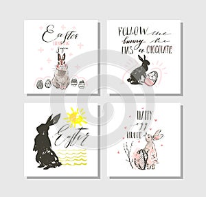 Hand drawn vector abstract graphic scandinavian collage Happy Easter cute illustrations greeting cards template