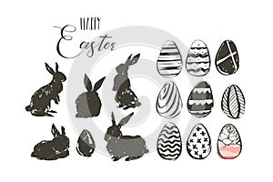 Hand drawn vector abstract graphic scandinavian collage Happy Easter cute illustrations greeting collection set with