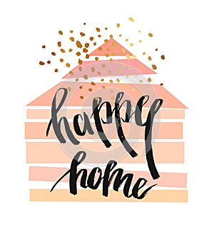 Hand drawn vector abstract illustration with geometric house in pastel colors