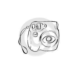 Hand drawn vector abstract ink drawing graphic sketch illustration icon with modern instax fujifilm photo camera