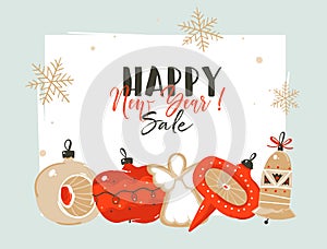 Hand drawn vector abstract Merry Christmas and Happy New Year sale time cartoon illustrations greeting header template