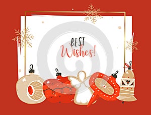 Hand drawn vector abstract Merry Christmas and Happy New Year time cartoon illustrations greeting header template with