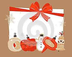 Hand drawn vector abstract Merry Christmas and Happy New Year time cartoon illustrations greeting header template with