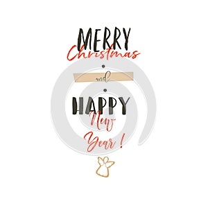 Hand drawn vector abstract Merry Christmas and Happy New Year time retro vintage cartoon illustration greeting card with