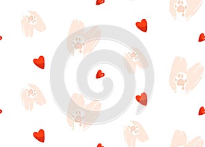 Hand drawn vector abstract modern cartoon Happy Valentines day concept illustrations card with cute cats paws and many