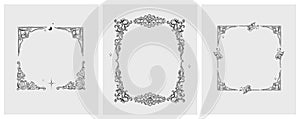 Hand drawn vector abstract outline,graphic,line vintage baroque ornament floral frame in calligraphic elegant modern