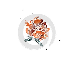 Hand drawn vector abstract stock flat graphic illustration with logo element of line flower art of peony in simple style