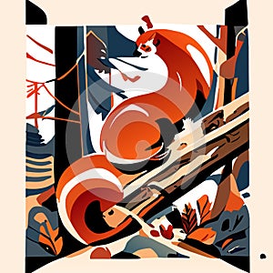 Hand drawn vector abstract stock graphic illustration with cute squirrels on a tree branch Generative AI