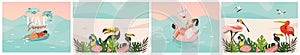 Hand drawn vector abstract stock graphic summer time cartoon, contemporary illustrations prints collection set with