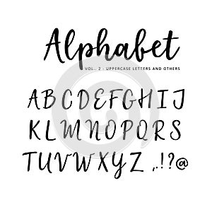 Hand drawn vector alphabet. Brush script font. Isolated upper case letters written with marker, ink. Calligraphy photo