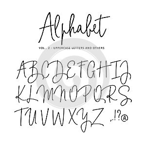 Hand drawn vector alphabet. Modern monoline signature script font. Isolated upper case letters, initials written with