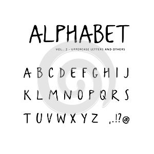 Hand drawn vector alphabet. Sans serif font, isolated letters written with marker, ink. Calligraphy, lettering.