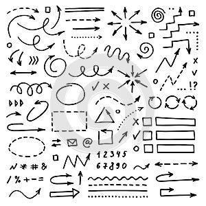 Hand drawn vector arrows set on white background