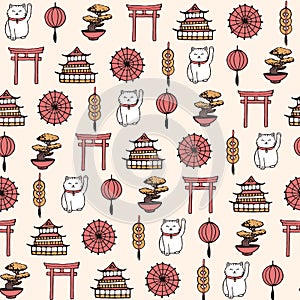 Hand drawn vector asian seamless pattern containing oriental elements