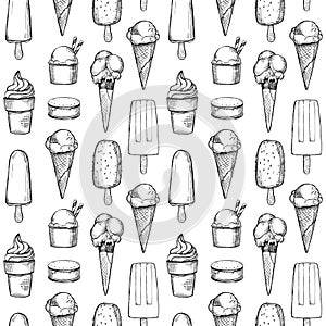 Hand drawn vector background - Collection of ice cream. Sweet se