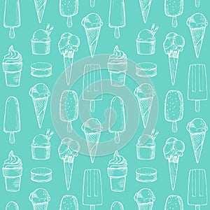 Hand drawn vector background - Collection of ice cream. Sweet se