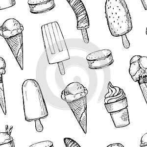 Hand drawn vector background - Collection of ice cream. Sweet se