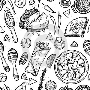 Hand drawn vector background - Mexican food