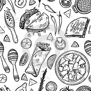 Hand drawn vector background - Mexican food photo
